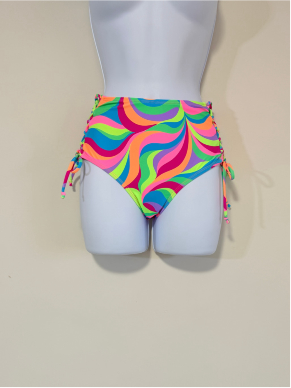 Salt + Cove Size XS Neon Swirl Side-Lace-Up High Waist Bikini Bottom NWT - Picture 4 of 8